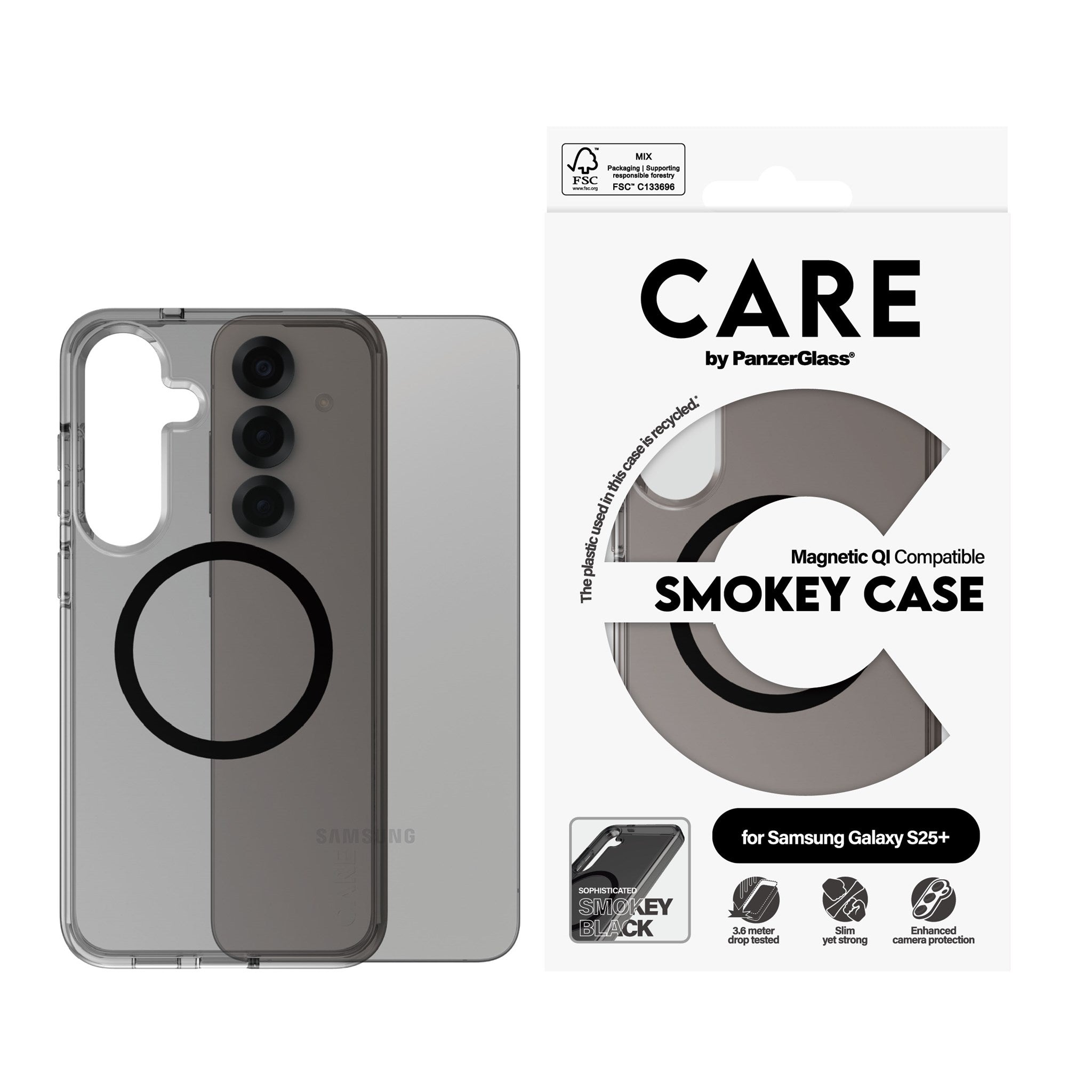CARE by PanzerGlass® Urban Combat Case Smokey m. Sort Qi Compatible Samsung Galaxy S25+